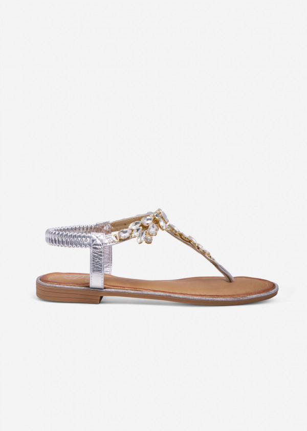 Silver rhinestone embellished toe-post sandals 2