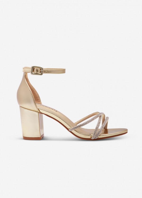 Gold diamante strap detail heeled sandals 4