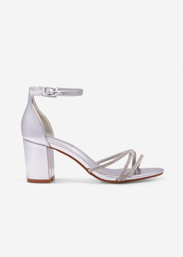 Silver diamante strap detail heeled sandals 3
