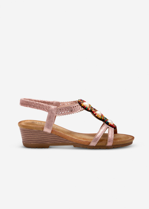 Rose gold bead pearl detail wedged sandals 3