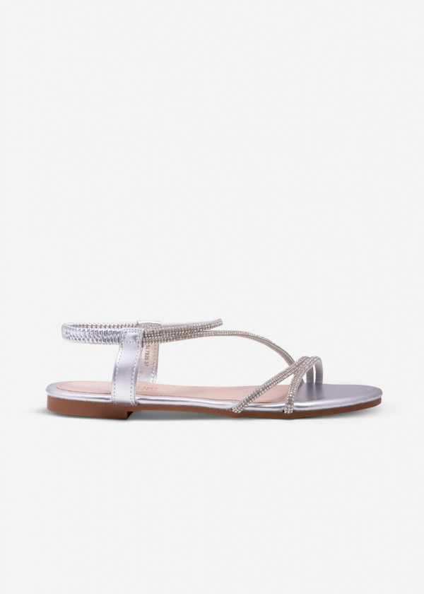 Silver diamante strap detail sandals 3