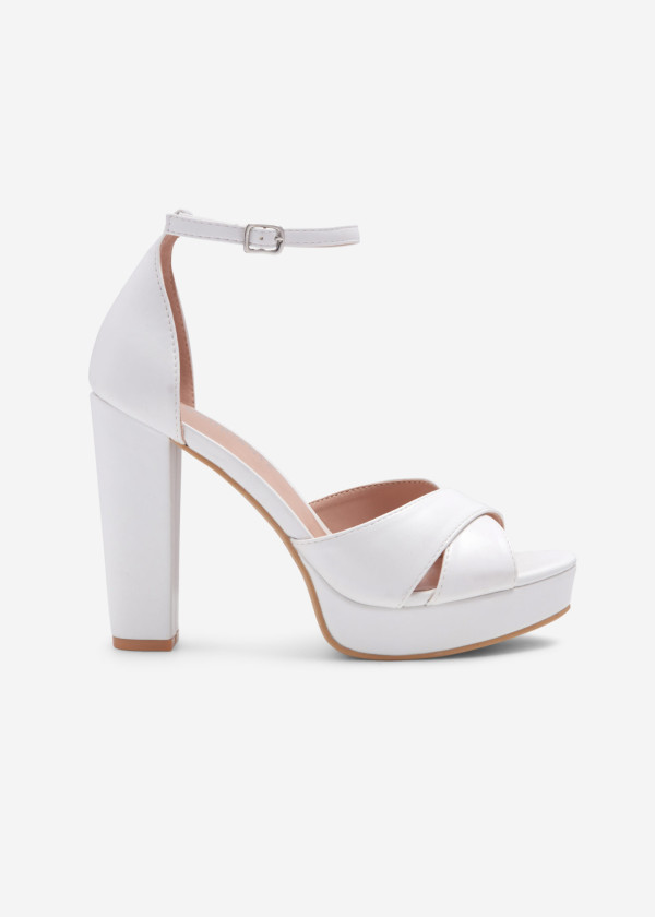 White cross strap platform heeled sandals 3