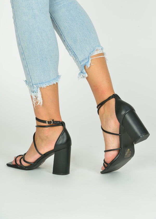 Black strappy block heeled sandals 2