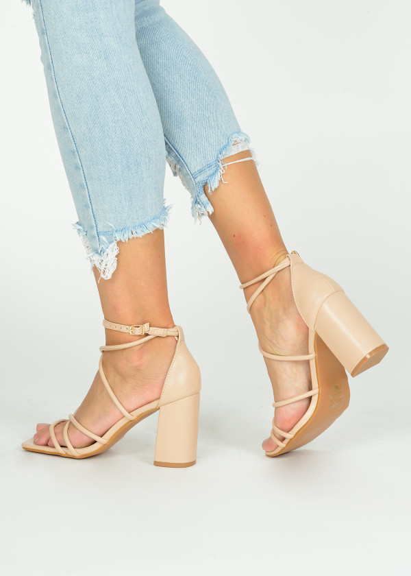 Nude strappy block heeled sandals 2