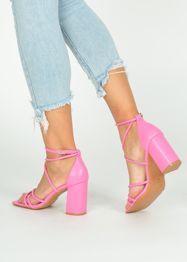 Pink strappy block heeled sandals 2