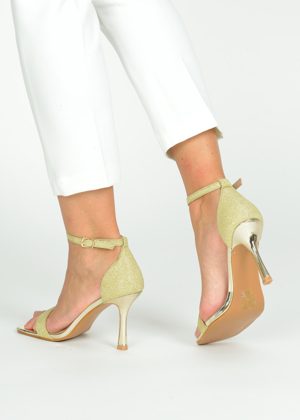 Gold glittery heeled sandals 2