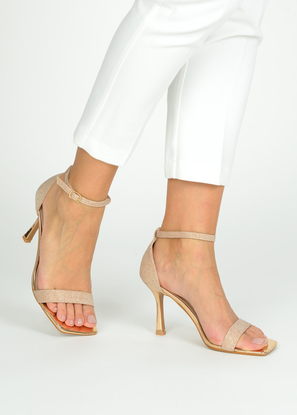 Rose gold glittery heeled sandals 1