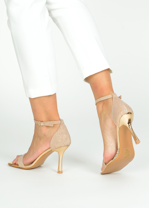 Rose gold glittery heeled sandals 2