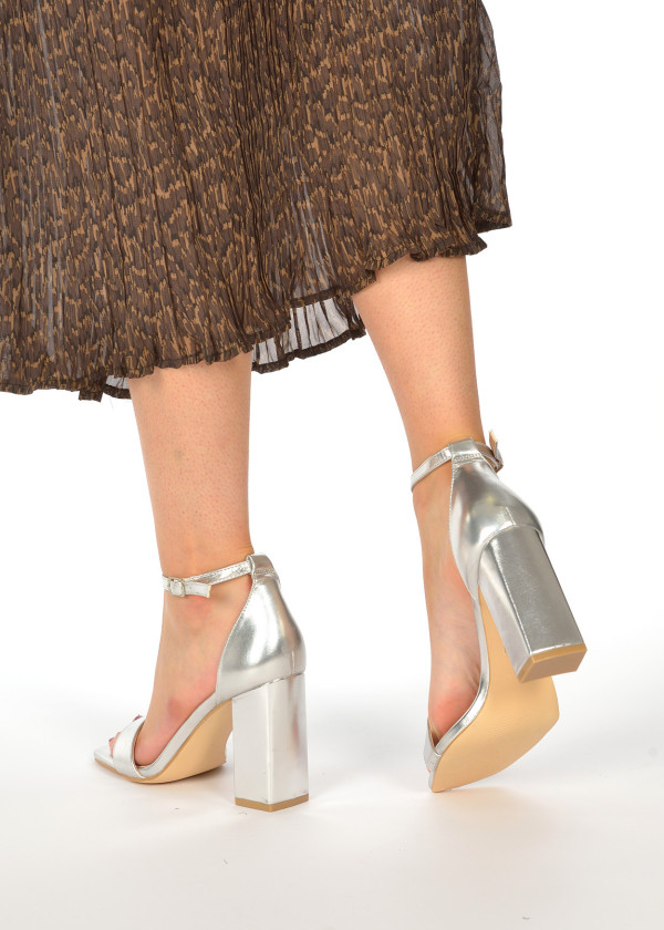 Silver metallic block heeled sandals 2
