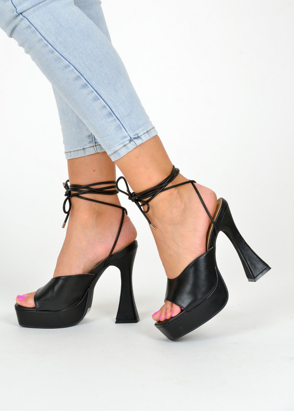 Black platform ankle tie heeled sandals 3