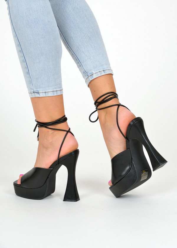 Black platform ankle tie heeled sandals 2