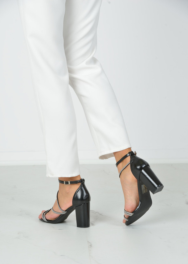 Black strappy diamante heeled sandals 2