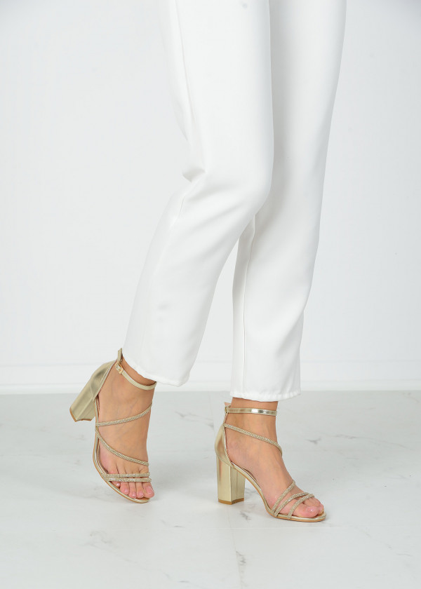 Gold strappy diamante heeled sandals 1