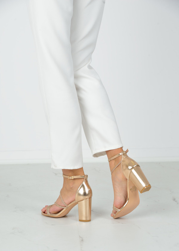 Rose gold strappy diamante heeled sandals 2