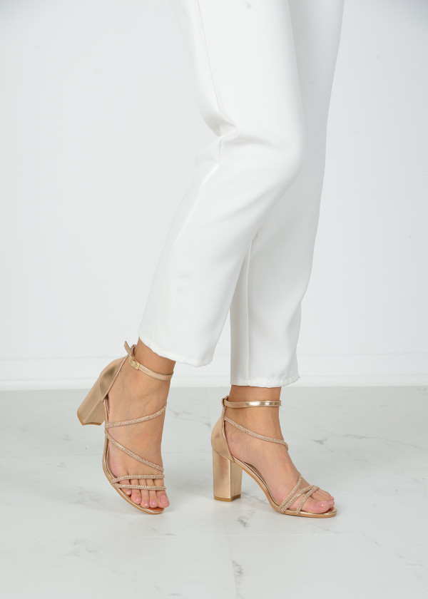 Rose gold strappy diamante heeled sandals 1
