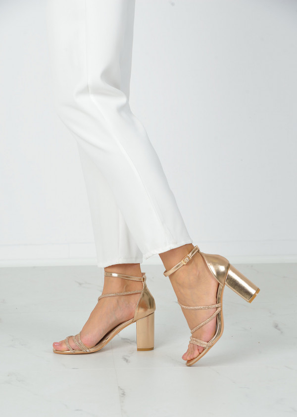 Rose gold strappy diamante heeled sandals