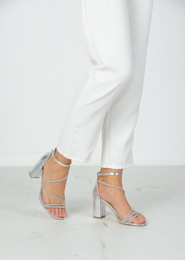 Silver strappy diamante heeled sandals 1