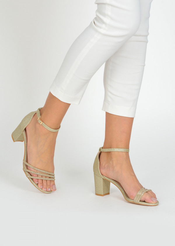 Gold diamante glittery heeled sandals 1