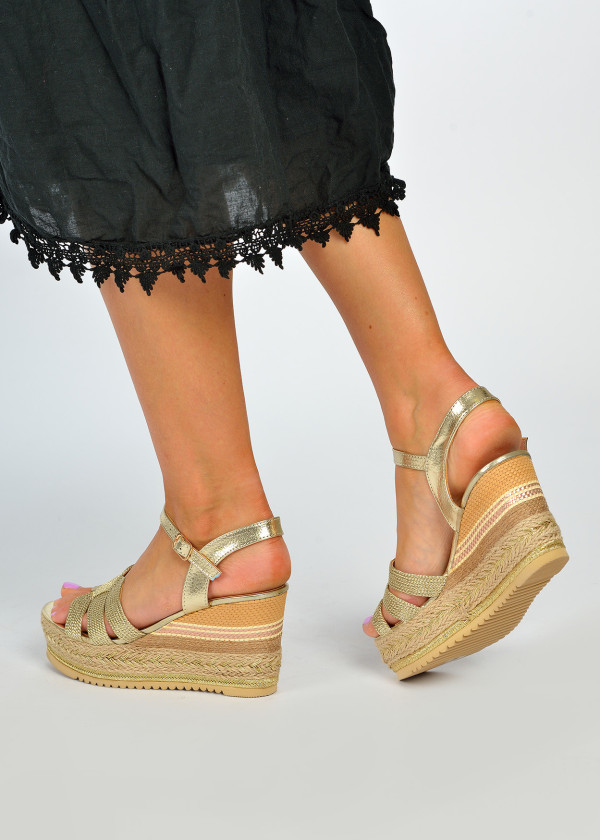 Gold strappy wedges 2