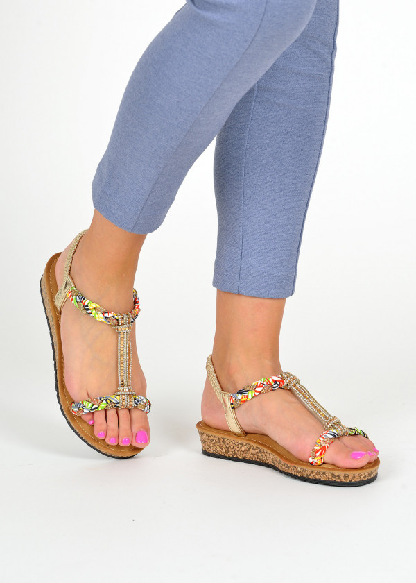 Gold woven rhinestone embellished sandals 2