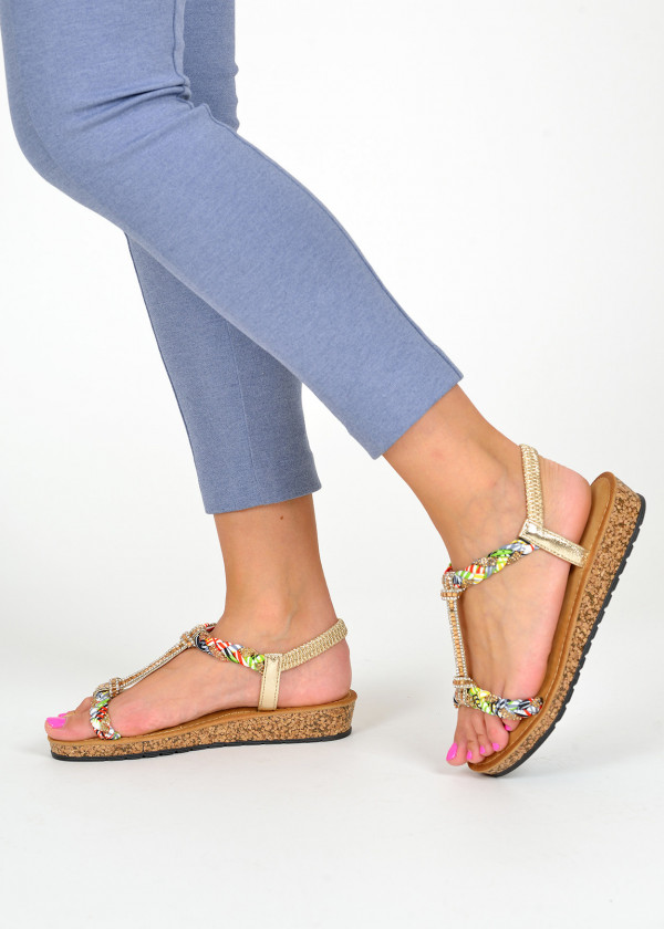 Gold woven rhinestone embellished sandals 4