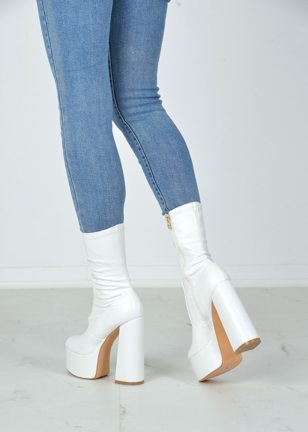 White platform heeled midi boots 2