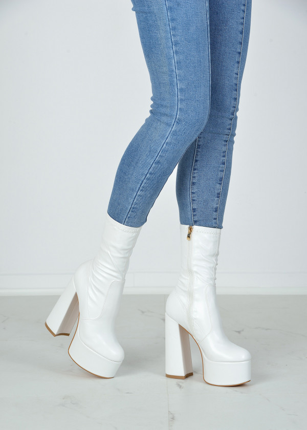 White platform heeled midi boots 1