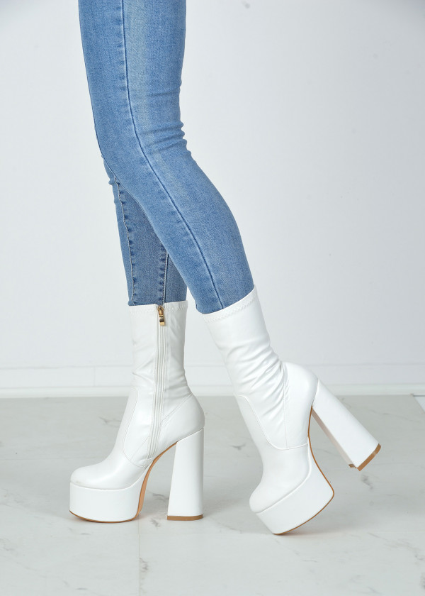 White platform heeled midi boots 3