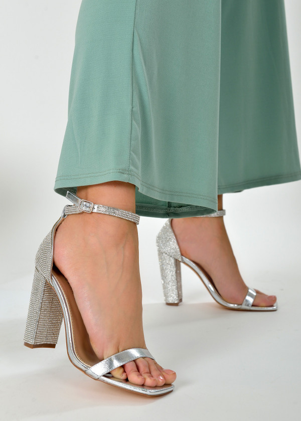 Silver diamante embellished heeled sandals
