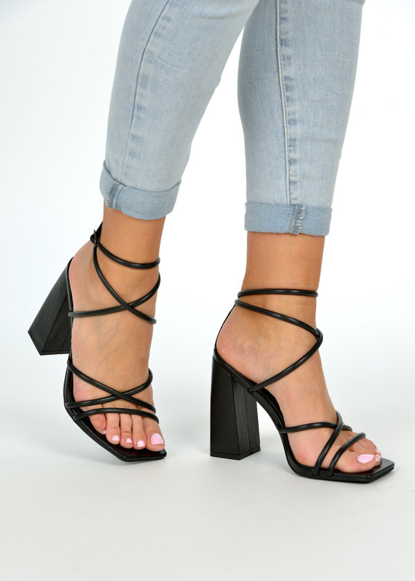 Black strappy heeled sandals 1