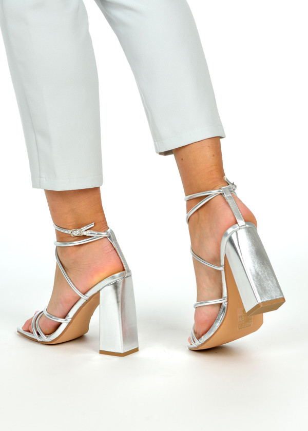 Silver strappy heeled sandals 2