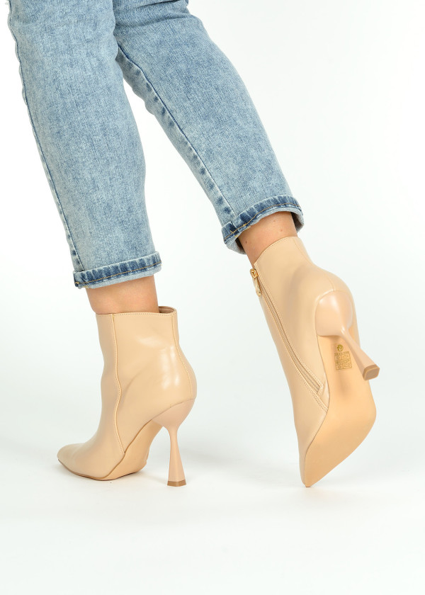 Nude pointed toe heeled ankle boots 2