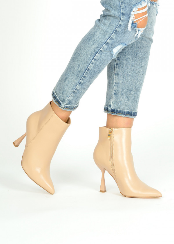 Nude pointed toe heeled ankle boots 1