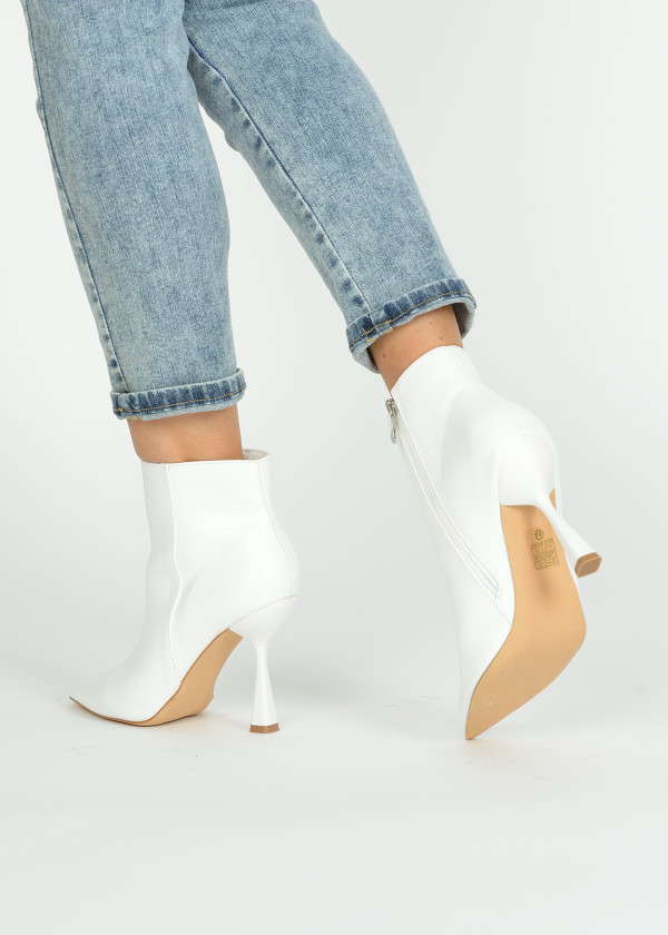 White pointed toe heeled ankle boots 2