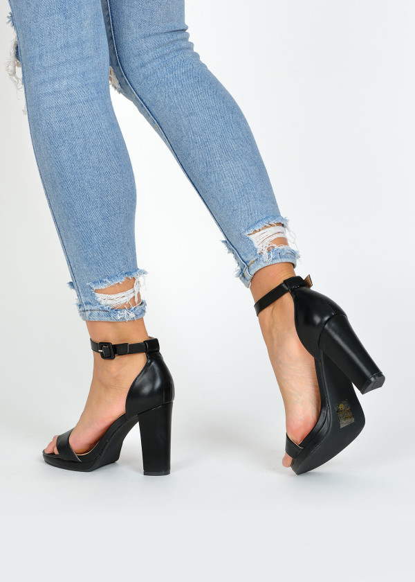 Black platform heeled sandals 2