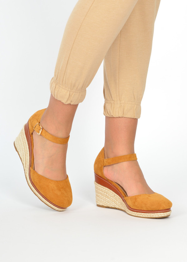 Brown tan espadrille wedges 1