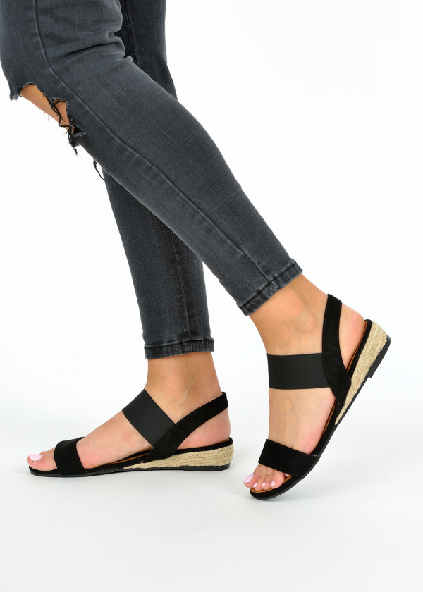 Black double strap wedge sandals