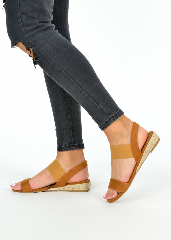 Brown tan double strap wedge sandals