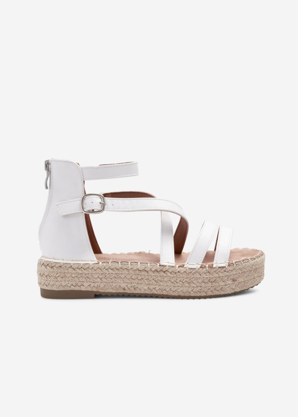 White multi strap flat form sandals 3