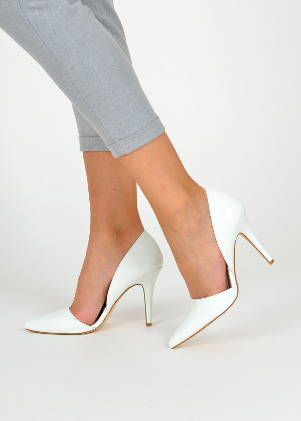 White patent court shoes