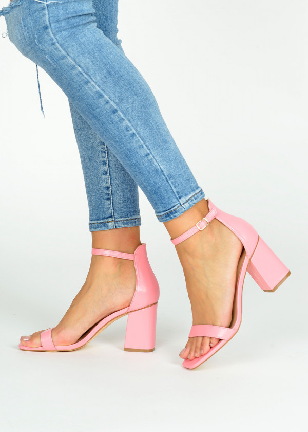 Pink block heeled sandals