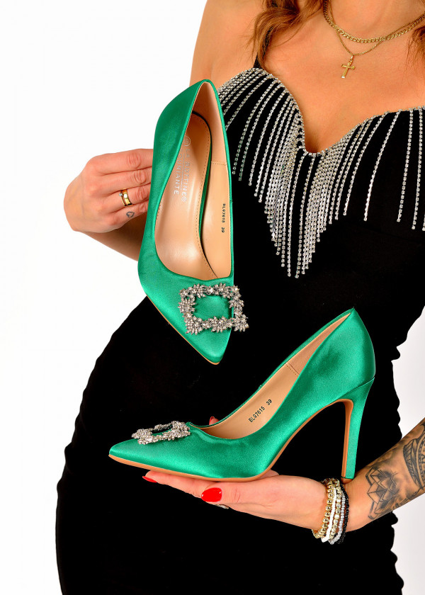 Green diamante buckle detail court shoes