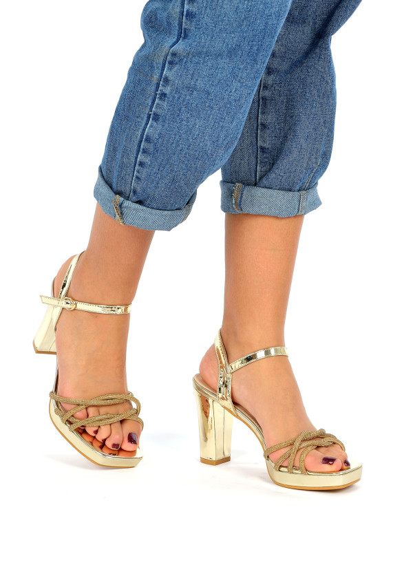 Gold diamante strappy heeled sandals 1