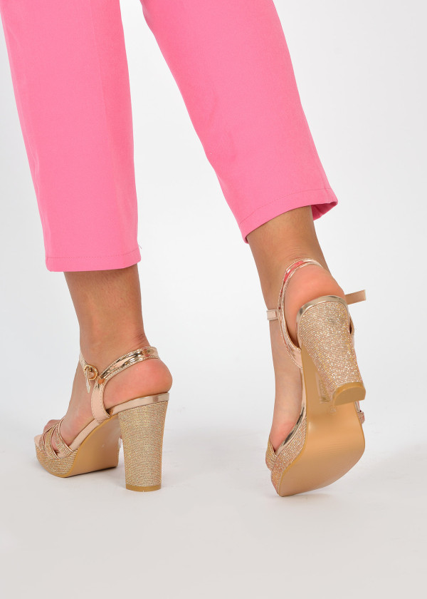 Rose gold strappy block heel sandals 2