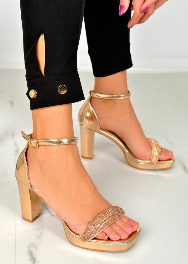 Rose gold diamante embellished platform heeled sandals 2