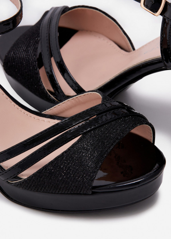 Black glitter metallic platform healed sandals 1