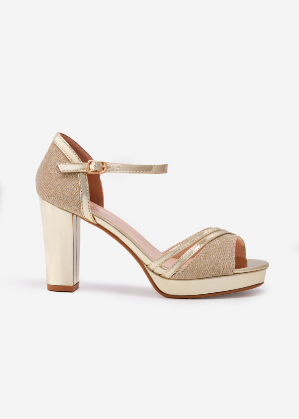 Gold glitter metallic platform healed sandals 4