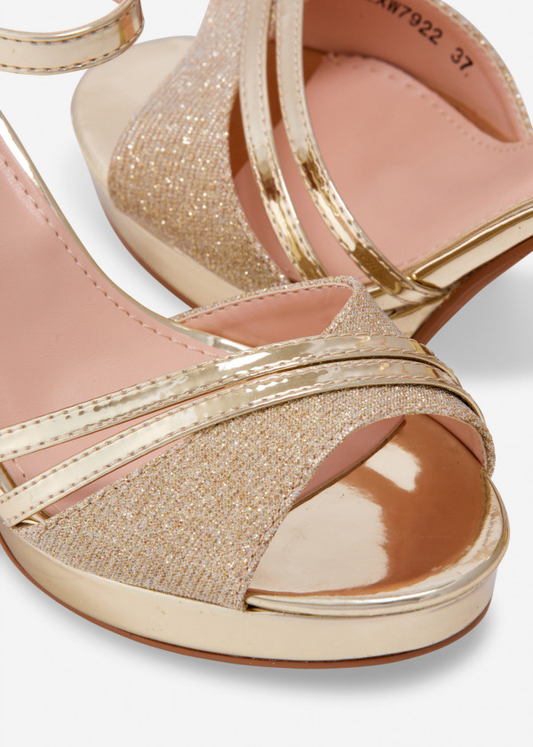 Gold glitter metallic platform healed sandals 1