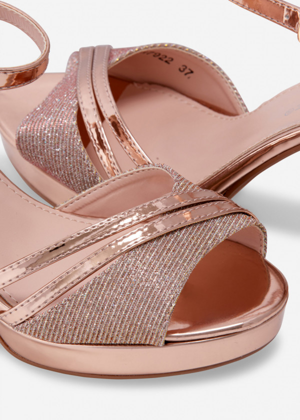 Rose gold glitter metallic platform healed sandals 1