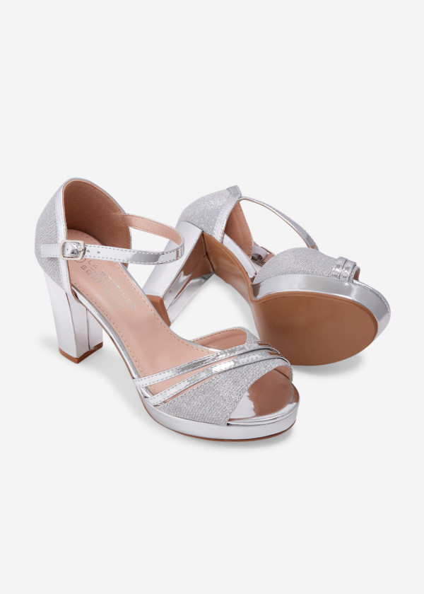 Silver glitter metallic platform healed sandals 5